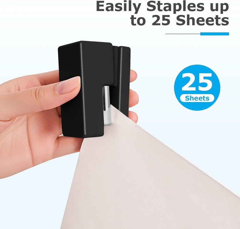 Yzkula Mini Stapler - Small Cute Desk Staplers - 25 Sheet Capacity with 830 Staples and Staple Remover, Desktop Stapler for Office, School, Home, Black - Image 5